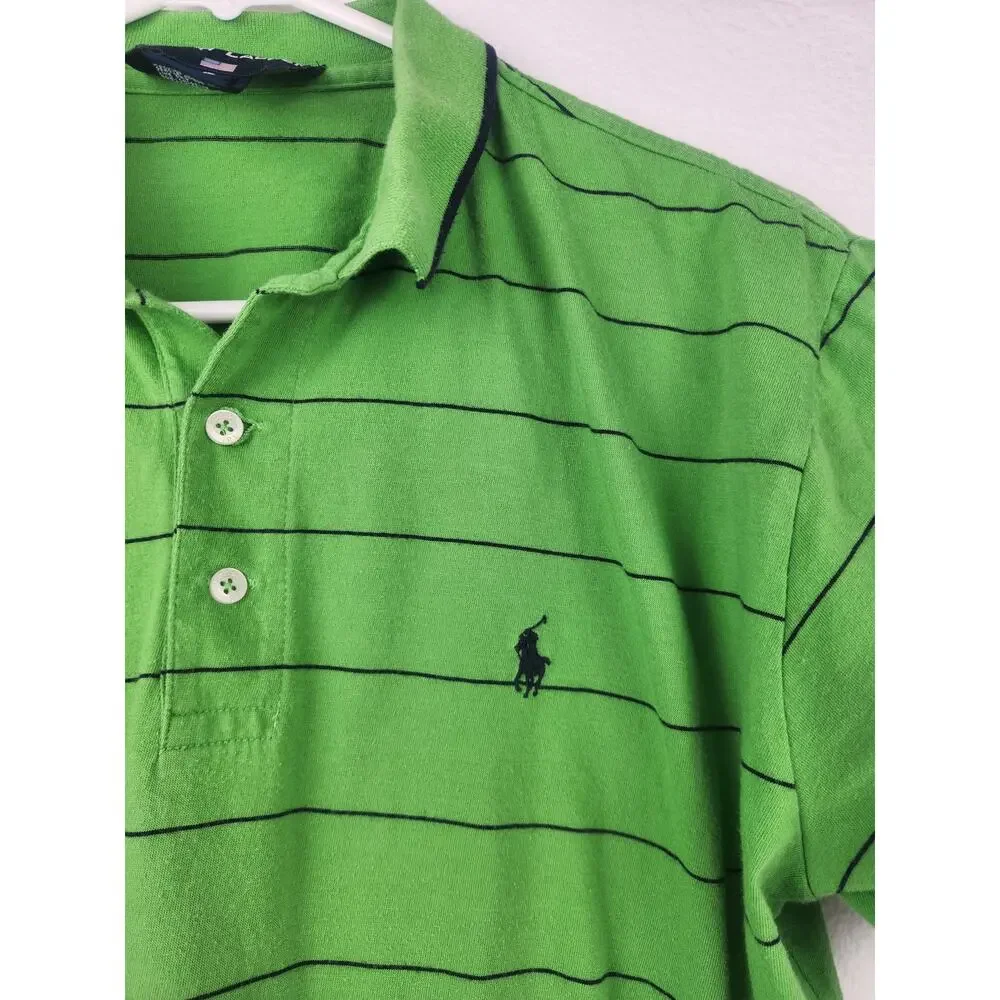 Ralph Lauren Polo Sport Polo Green Shirt Striped Size Large Men Short Sleeve